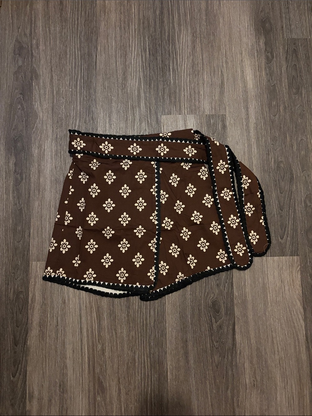 Brown Floral Wrap Skort with Cream Print